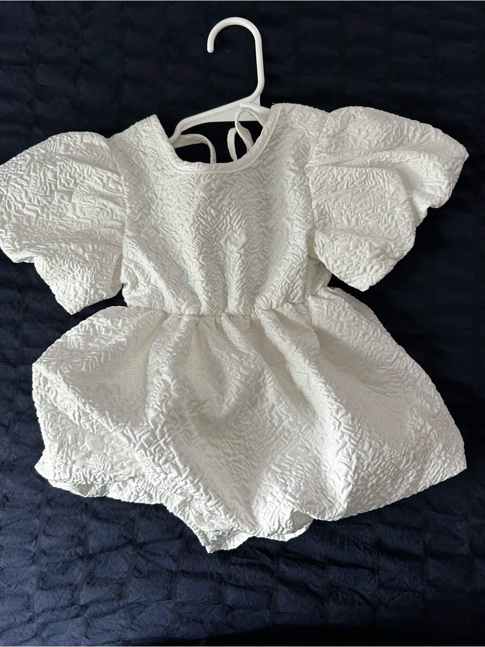 White Textured Puff-Sleeve Baby Romper